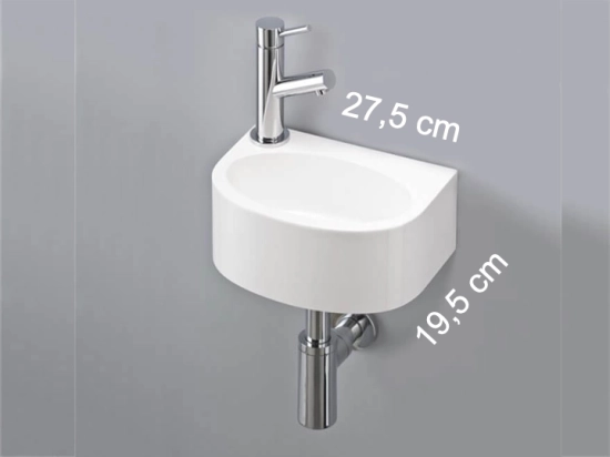 Lave-mains pour WC, suspendu semi-arrondi, parfait pour les espaces restreints, Largeur 27,5 cm, Profondeur 19,5 cm, Hauteur 12 cm, résine minéral, Livraison 5-7 jours OFFERTE.